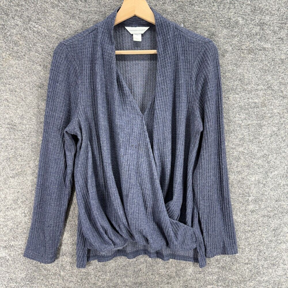 Christopher & Banks Sweater Pullover Women S Small Gray Knit Waffle V-Neck Rayon